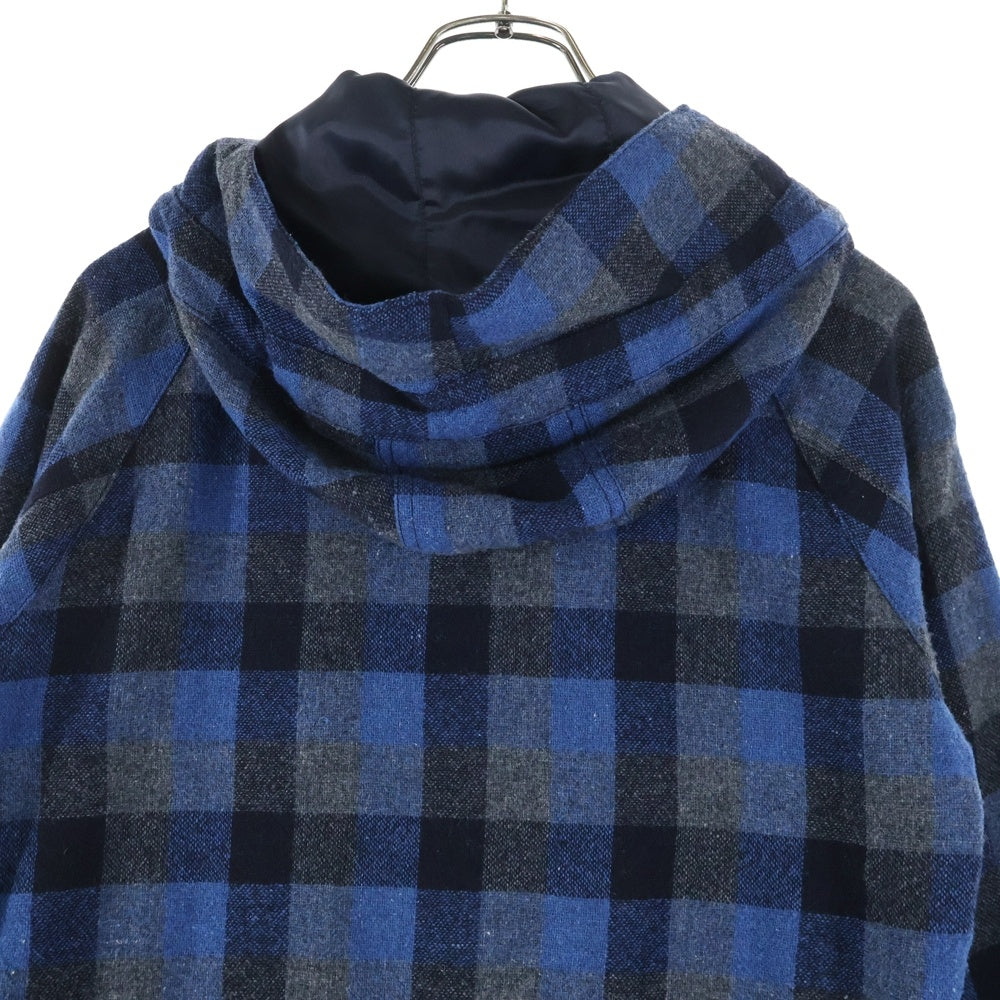 FRED PERRY(フレッドペリー) 裏フリース チェック柄 ウール フーデッドジャケット ブルー/ネイビー F2394
