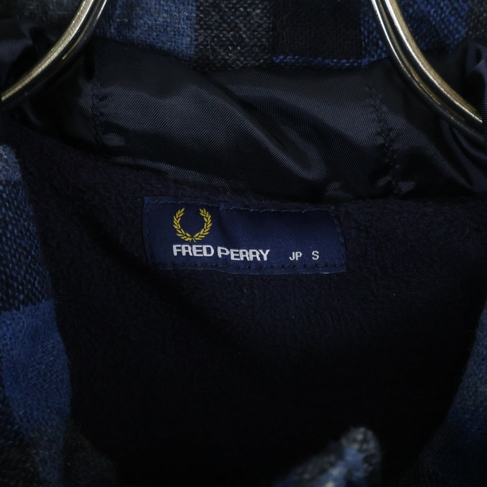 FRED PERRY(フレッドペリー) 裏フリース チェック柄 ウール フーデッドジャケット ブルー/ネイビー F2394