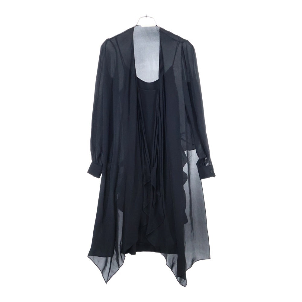 Chloe(クロエ) ノーカラー シアー ドレープ シルク ロングスリーブ 長袖シャツ トップス ブラウス レディース ブラック 11ARO30-11A003