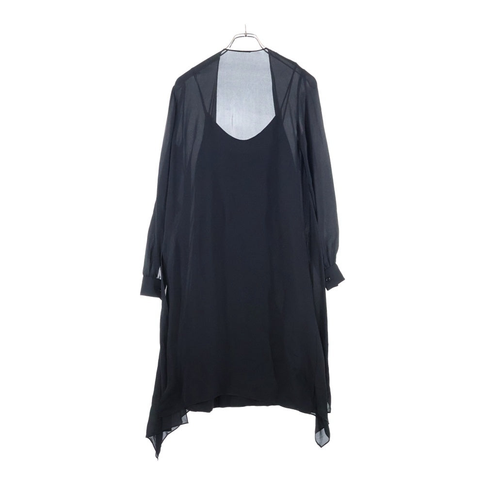 Chloe(クロエ) ノーカラー シアー ドレープ シルク ロングスリーブ 長袖シャツ トップス ブラウス レディース ブラック 11ARO30-11A003