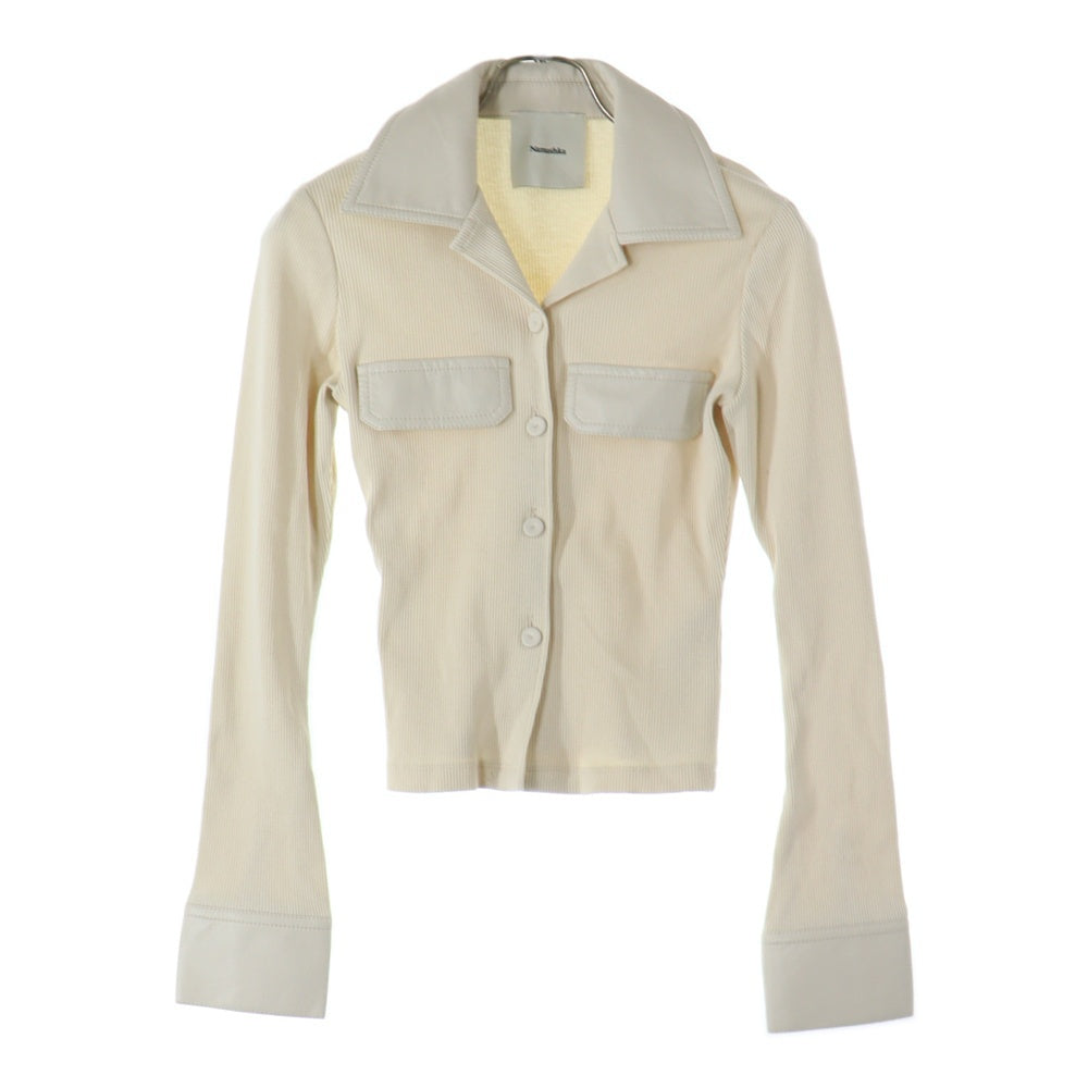 NO BRAND(ノーブランド) Nanushka ナヌシュカ 24SS フェイクレザーカラー リブニットシャツ アイボリー レディース NW24SSSH02171