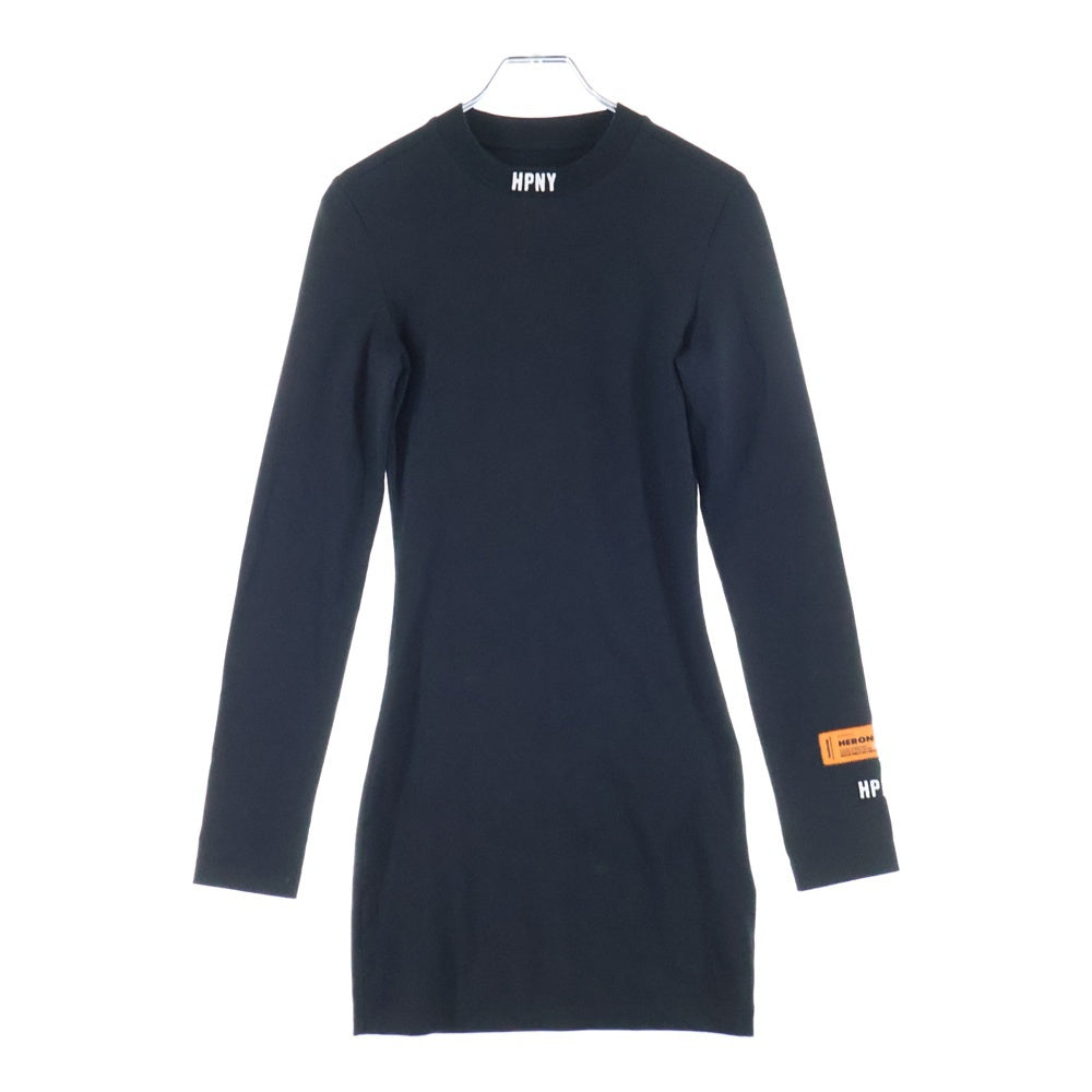 HERON PRESTON(ヘロンプレストン) MINI DRESS ロゴパッチ コットンポリ ミニドレス ブラック レディース HWDE001C99JER001