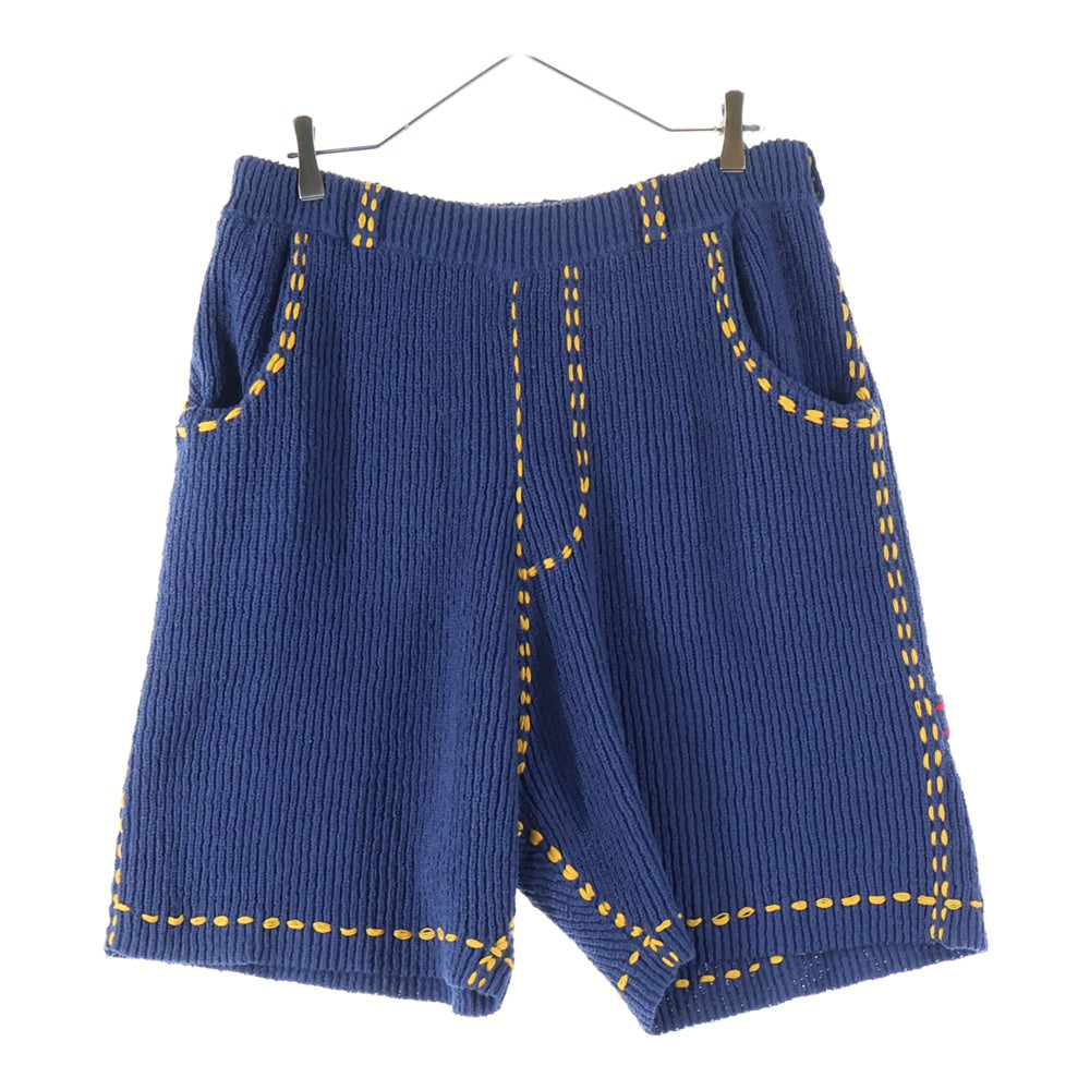 PHINGERIN(フィンガリン) 25SS PG1 BEACH SHORTS ハンドステッチ加工 コットンニットビーチショーツ ハーフパンツ ネイビーPD-251-KN-BT-101