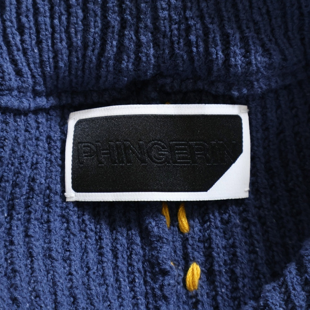 PHINGERIN(フィンガリン) 25SS PG1 BEACH SHORTS ハンドステッチ加工 コットンニットビーチショーツ ハーフパンツ ネイビーPD-251-KN-BT-101