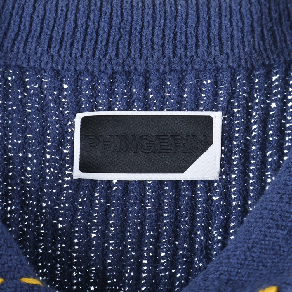 PHINGERIN(フィンガリン) 25SS PG1 BEACH SHIRT ハンドステッチ加工 コットンニット 半袖ビーチシャツ ネイビー PD-251-KN-101