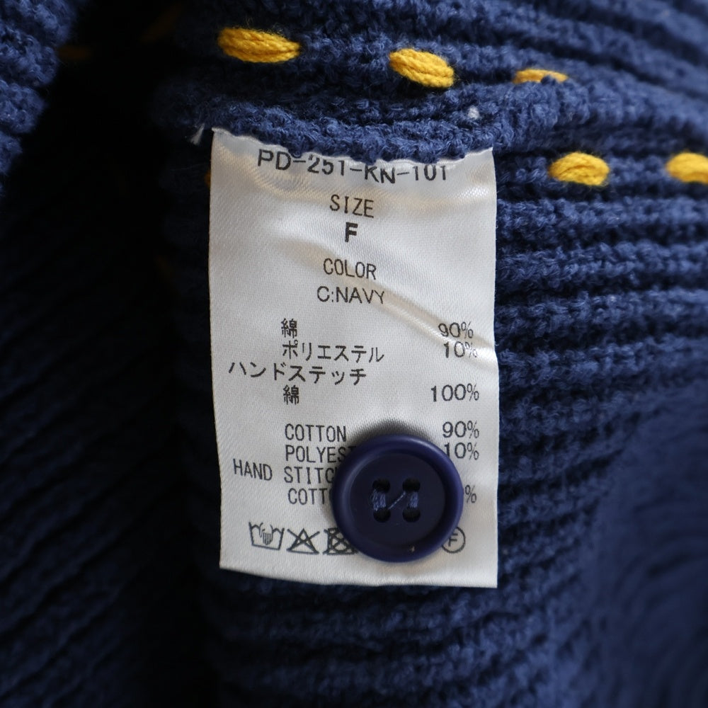 PHINGERIN(フィンガリン) 25SS PG1 BEACH SHIRT ハンドステッチ加工 コットンニット 半袖ビーチシャツ ネイビー PD-251-KN-101