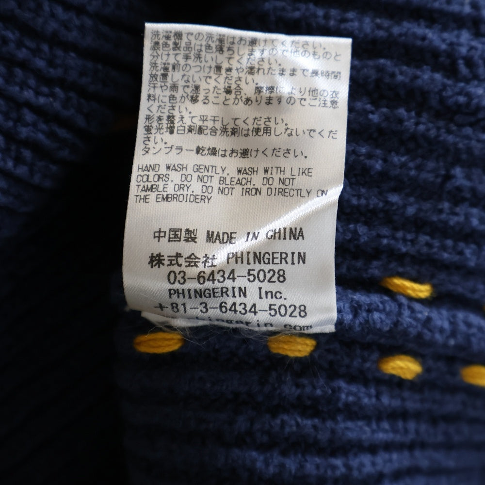 PHINGERIN(フィンガリン) 25SS PG1 BEACH SHIRT ハンドステッチ加工 コットンニット 半袖ビーチシャツ ネイビー PD-251-KN-101