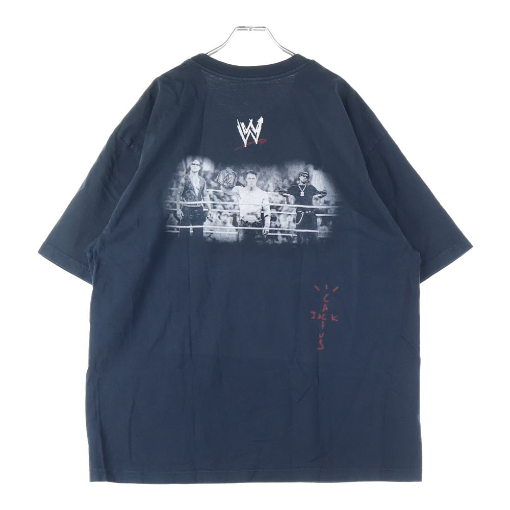 Cactus Jack(カクタスジャック) ×WWE WRESTLING IS REAL TEE レスリングイズリアル 両面プリントTシャツ 半袖クルーネックカットソー ブラック