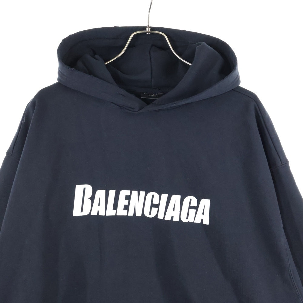 BALENCIAGA(バレンシアガ) Destroyed Logo-Print Hoodie ロゴプリント デストロイフーディ プルオーバースウェットパーカー ブラック 729361 TNVL2