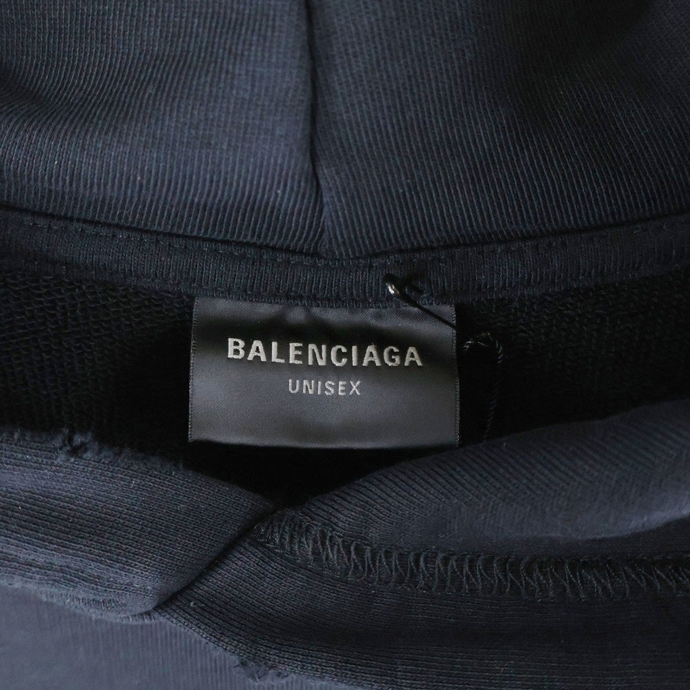 BALENCIAGA(バレンシアガ) Destroyed Logo-Print Hoodie ロゴプリント デストロイフーディ プルオーバースウェットパーカー ブラック 729361 TNVL2