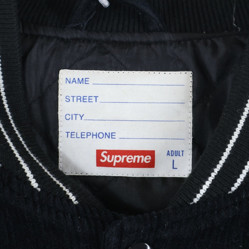SUPREME(シュプリーム) 18SS Old English Corduroy Varsity Jacket オールド イングリッシュ ロゴ コーデュロイ バーシティジャケット スタジャン ブラック