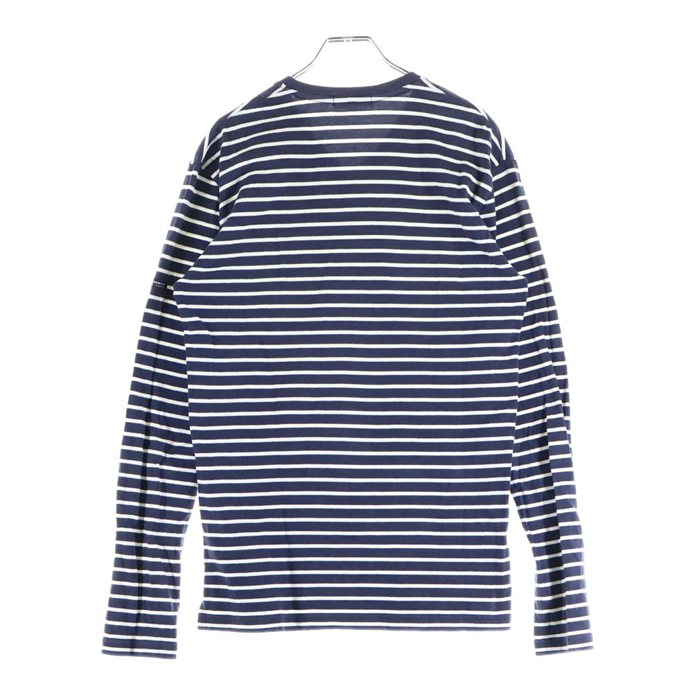 BURBERRY BLACK LABEL(バーバリー ブラックレーベル) ロゴエンブロイダリー Vネック ボーダーカットソー 長袖Tシャツ ネイビー/ホワイト