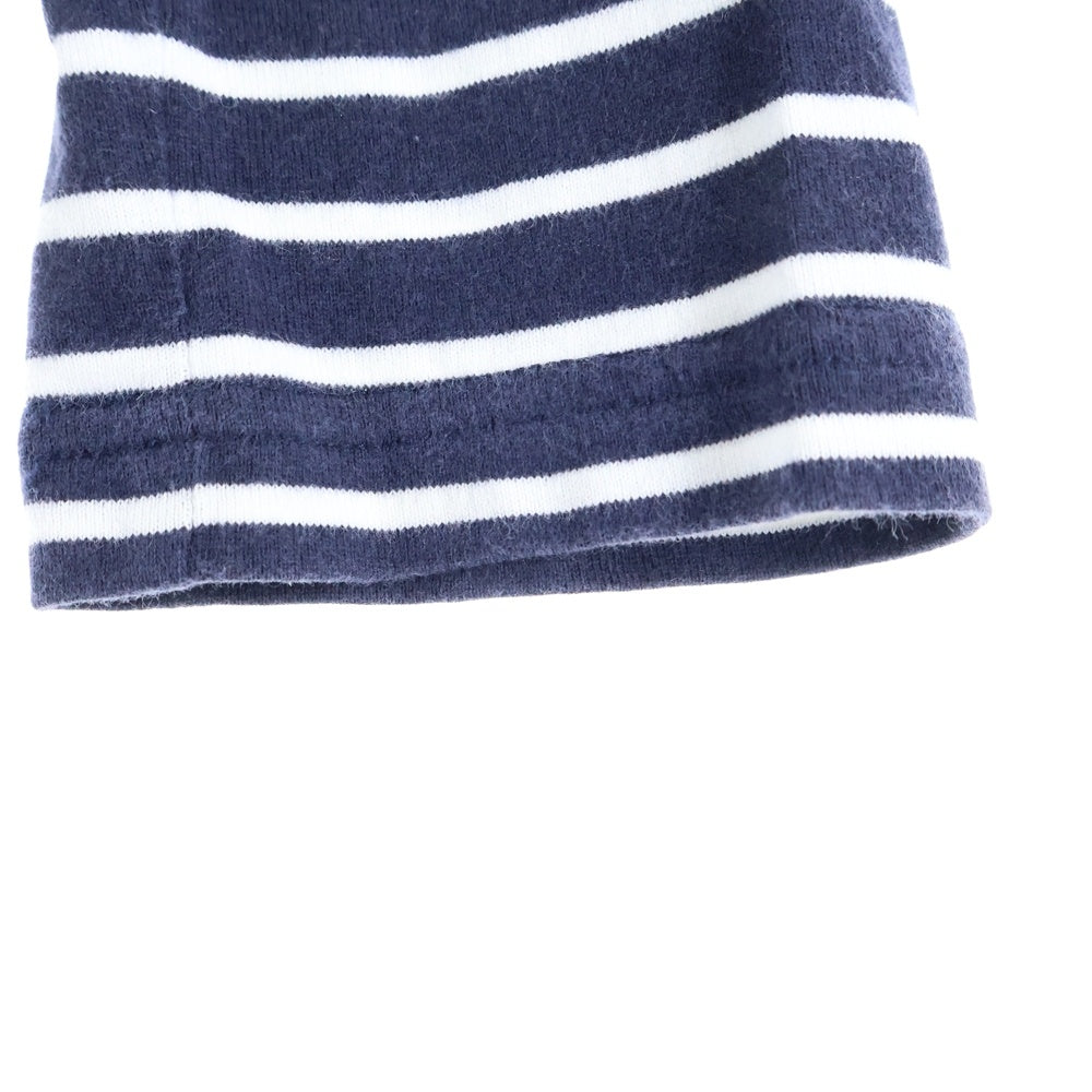 BURBERRY BLACK LABEL(バーバリー ブラックレーベル) ロゴエンブロイダリー Vネック ボーダーカットソー 長袖Tシャツ ネイビー/ホワイト