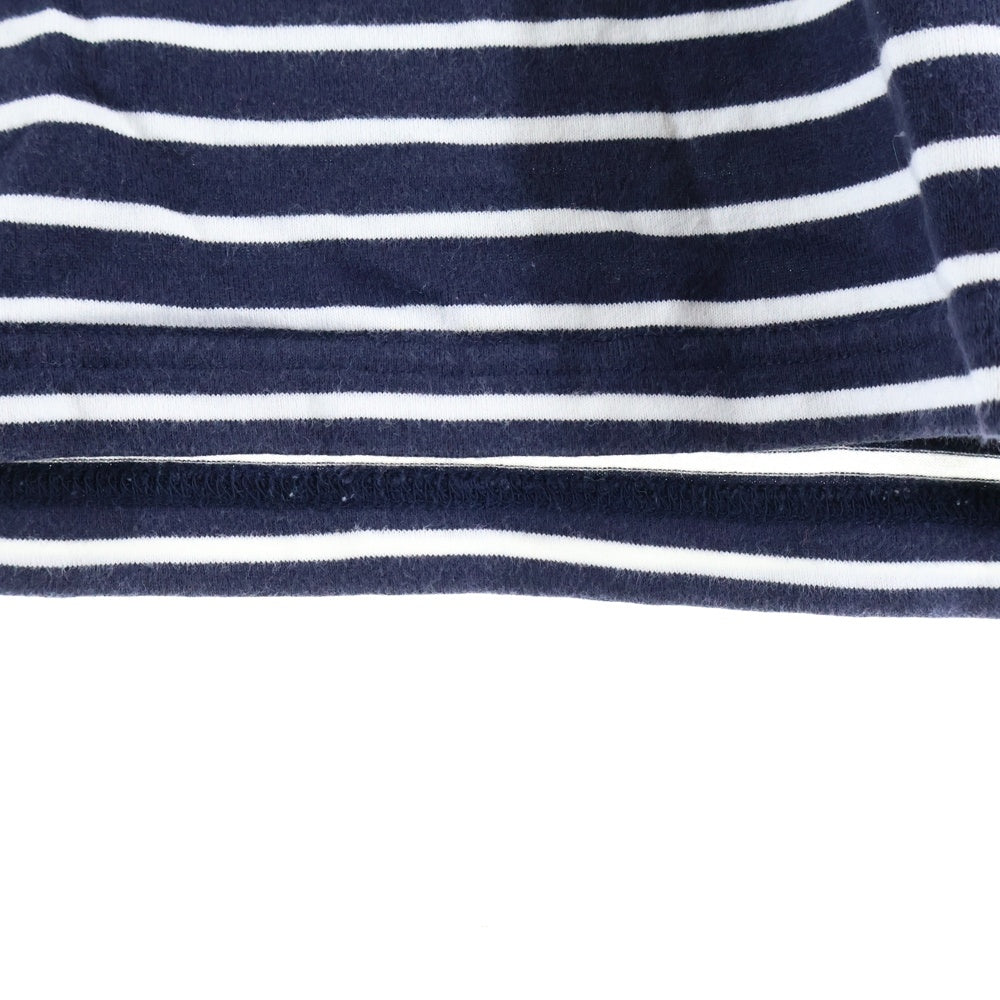 BURBERRY BLACK LABEL(バーバリー ブラックレーベル) ロゴエンブロイダリー Vネック ボーダーカットソー 長袖Tシャツ ネイビー/ホワイト