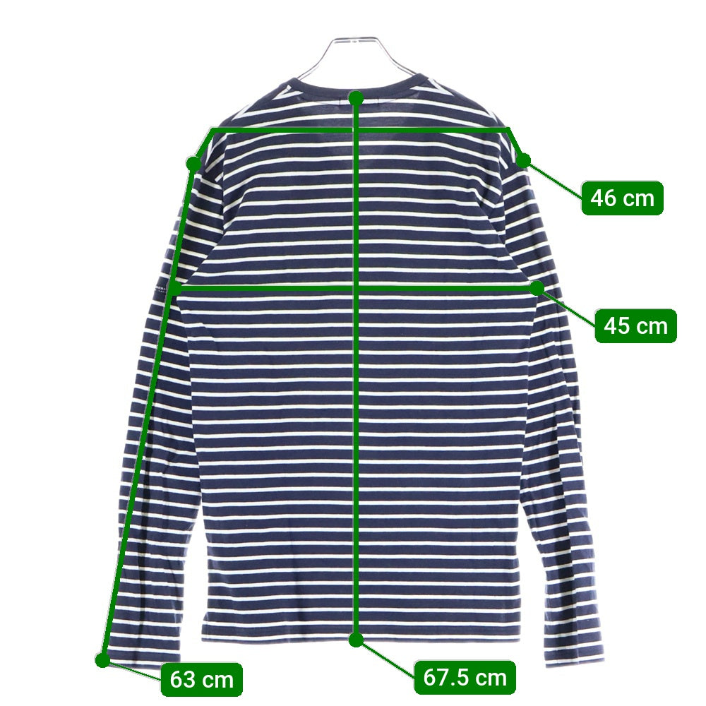 BURBERRY BLACK LABEL(バーバリー ブラックレーベル) ロゴエンブロイダリー Vネック ボーダーカットソー 長袖Tシャツ ネイビー/ホワイト