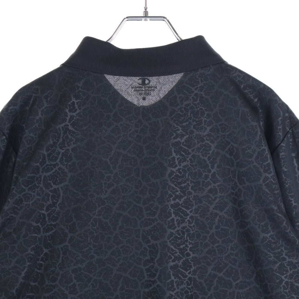 CHAMPION(チャンピオン) 総柄 フロントロゴエンブロイダリー 半袖 ポロシャツ ブラック