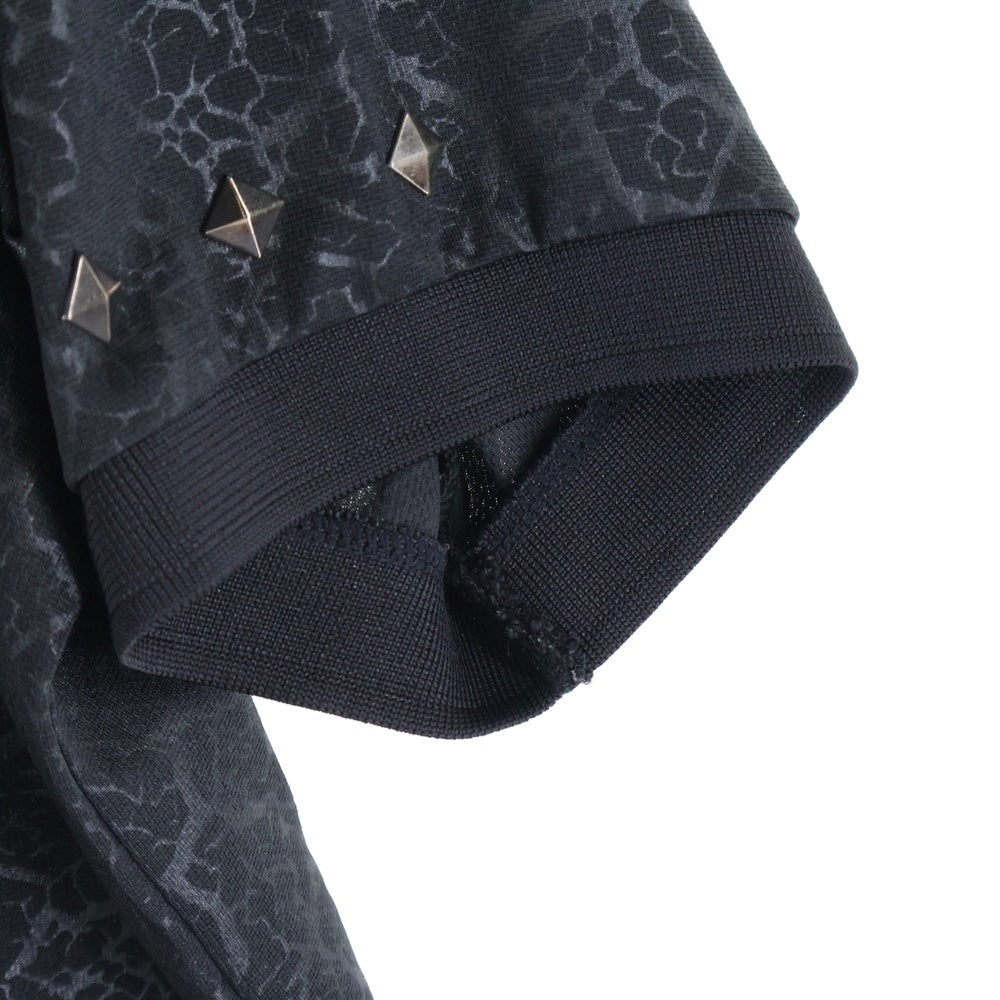 CHAMPION(チャンピオン) 総柄 フロントロゴエンブロイダリー 半袖 ポロシャツ ブラック