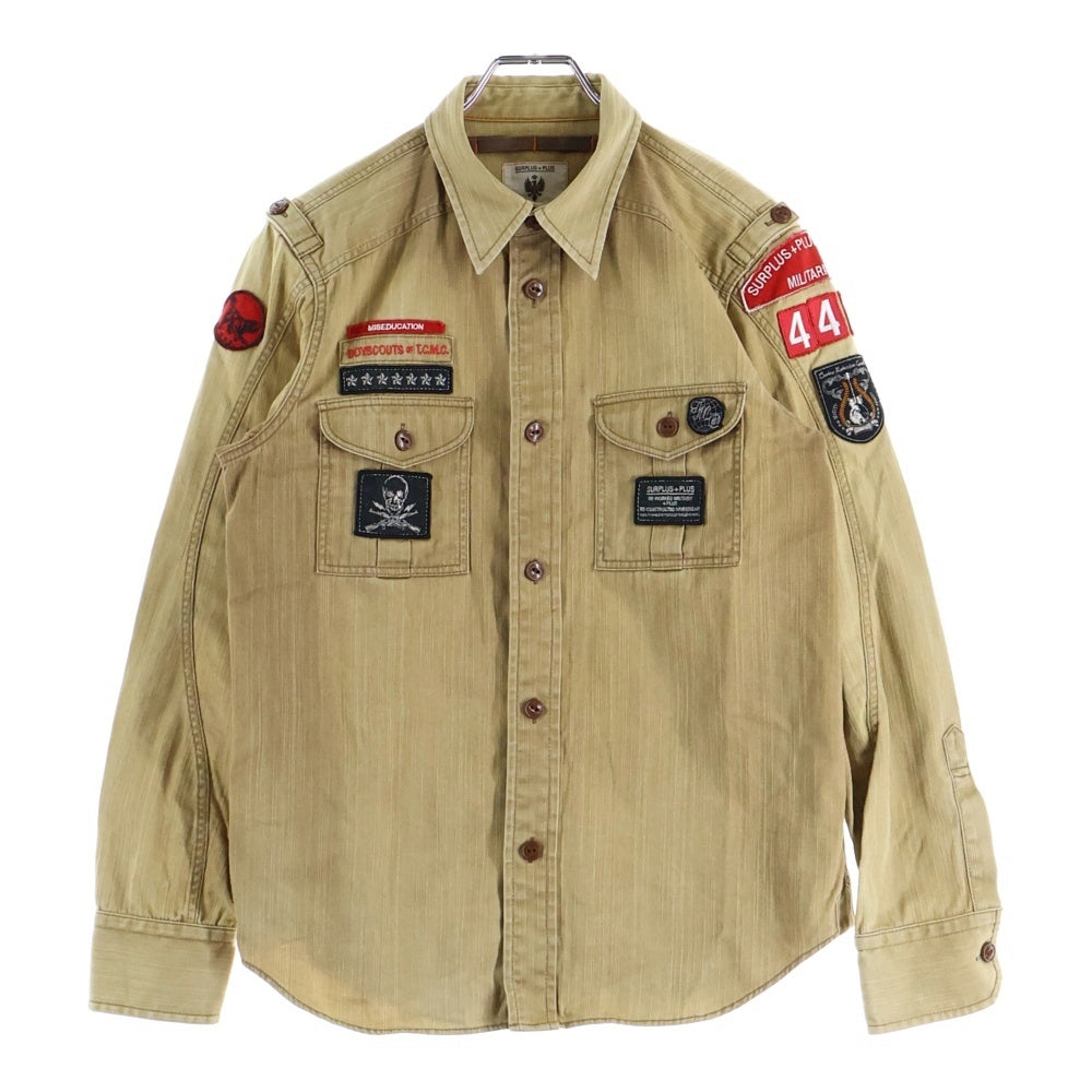 SURPLUS+PLUS(サープラスプラス) ワッペン ミリタリー シャツジャケット ブラウン