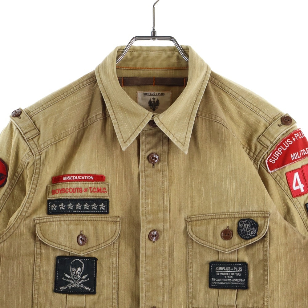 SURPLUS+PLUS(サープラスプラス) ワッペン ミリタリー シャツジャケット ブラウン