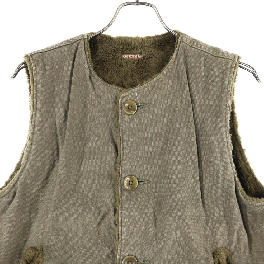 KAPITAL(キャピタル) 日本製 裏ボア コットン 5Bベスト カーキ