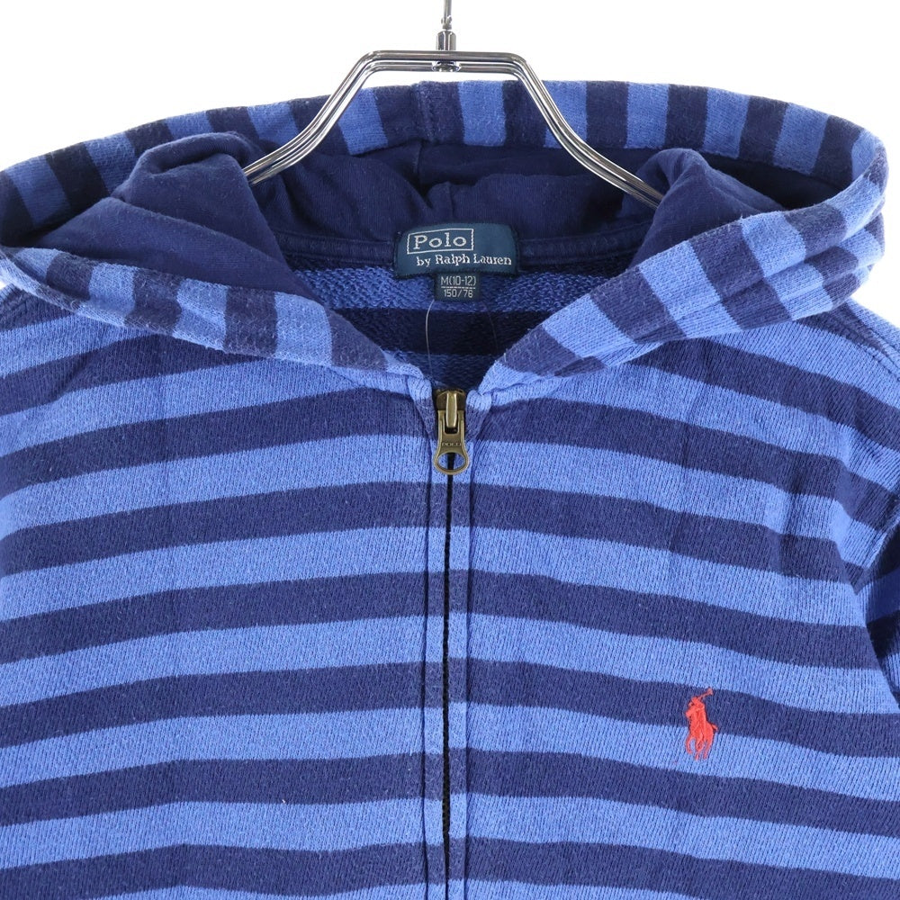 POLO RALPH LAUREN(ポロラルフローレン) スモールポニー刺繍 ボーダー スウェット ジップアップパーカー ブルー レディース