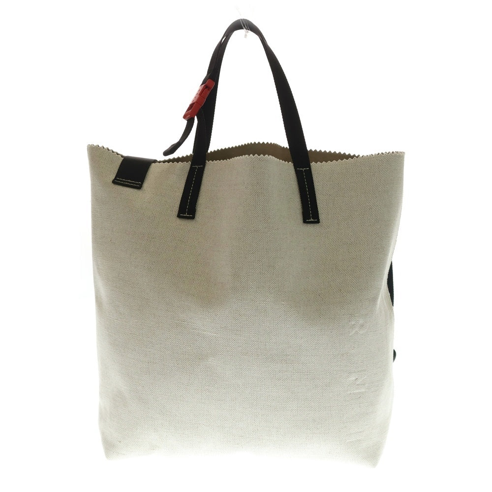 MARNI(マルニ) ロゴデザイン コットンリネン キャンバス 2Way ショルダー トートバッグ ベージュ SHMQ0084A0