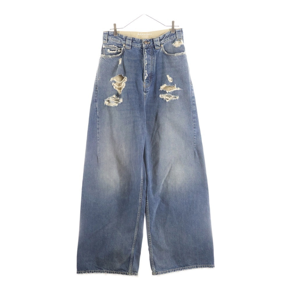 BALENCIAGA(バレンシアガ) 25SS Baggy Pants クラッシュ加工 ワイドデニム バギーパンツ インディゴ 824299 TSW71