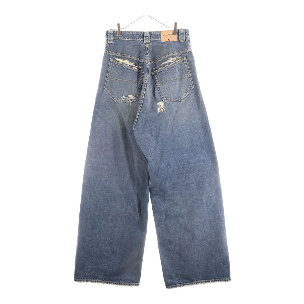 BALENCIAGA(バレンシアガ) 25SS Baggy Pants クラッシュ加工 ワイドデニム バギーパンツ インディゴ 824299 TSW71
