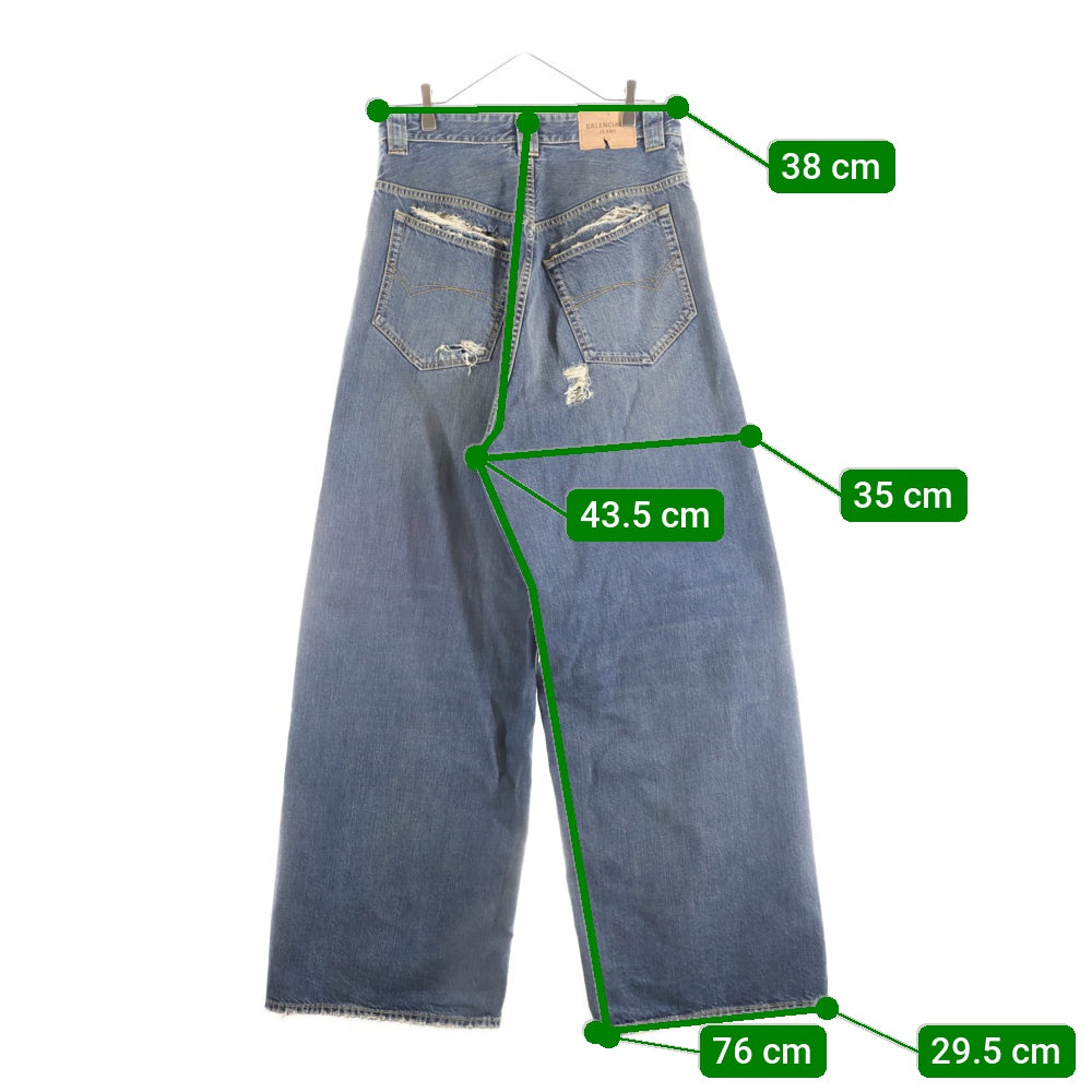 BALENCIAGA(バレンシアガ) 25SS Baggy Pants クラッシュ加工 ワイドデニム バギーパンツ インディゴ 824299 TSW71