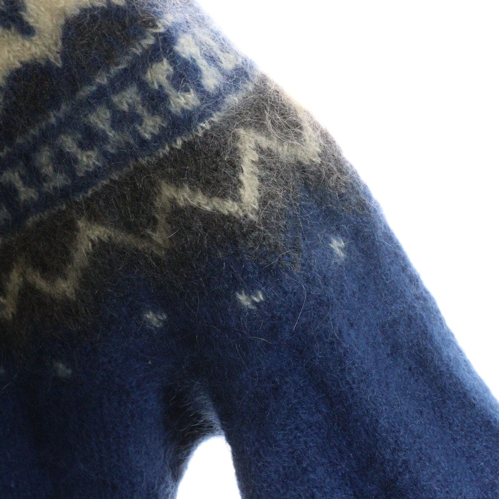 HYSTERIC GLAMOUR(ヒステリックグラマー) モヘア混 ノルディック柄 ジップアップ長袖ニット セーター ブルー 2ND-2255