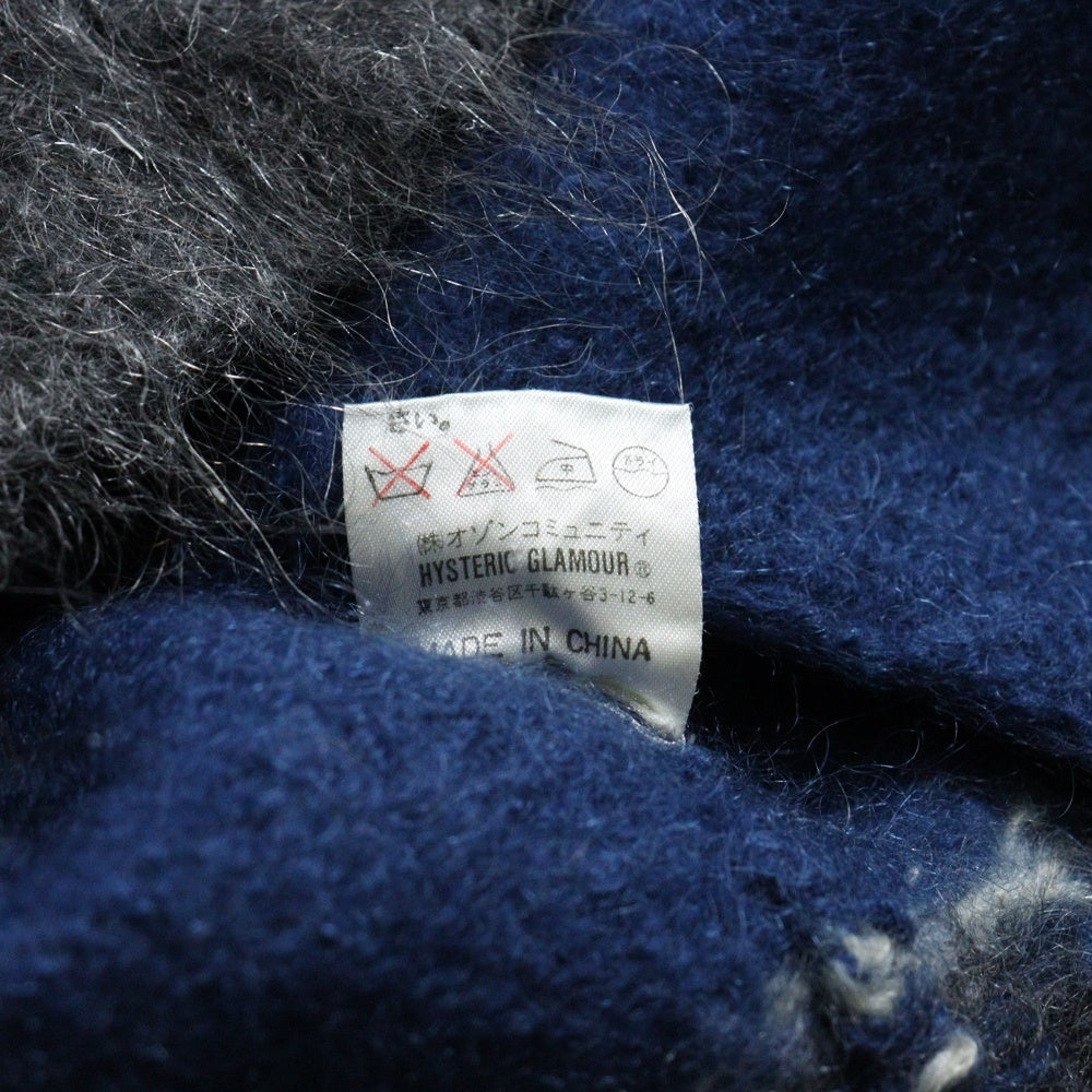 HYSTERIC GLAMOUR(ヒステリックグラマー) モヘア混 ノルディック柄 ジップアップ長袖ニット セーター ブルー 2ND-2255