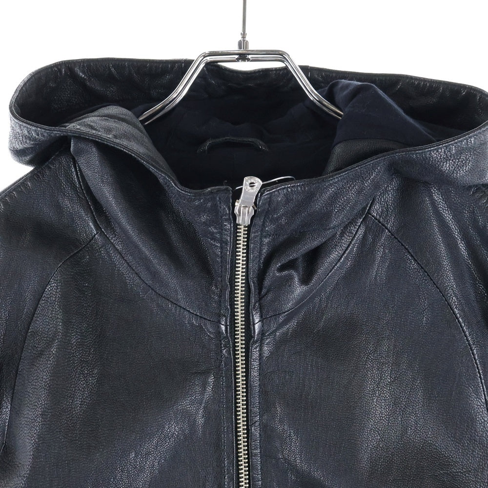 UNITED ARROWS(ユナイテッドアローズ) ゴートレザー ジップアップ フーデッドジャケット ブラック 1125-199-4070