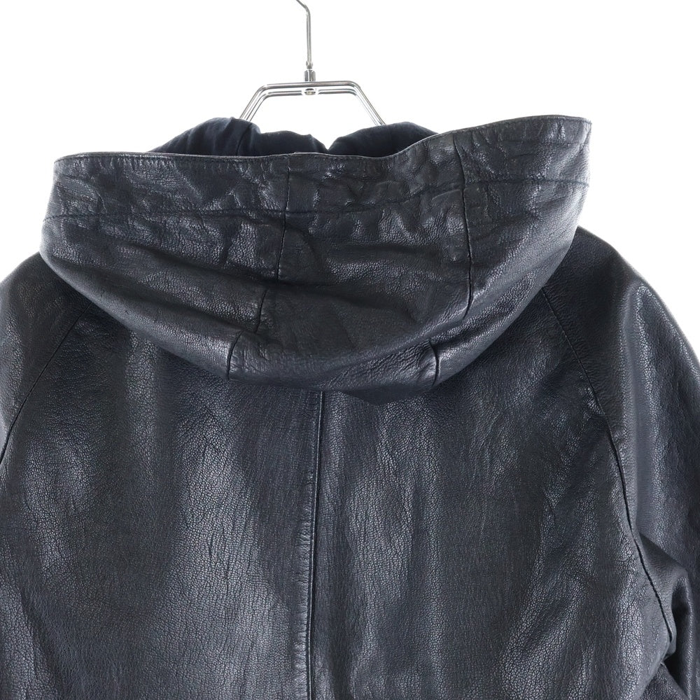 UNITED ARROWS(ユナイテッドアローズ) ゴートレザー ジップアップ フーデッドジャケット ブラック 1125-199-4070