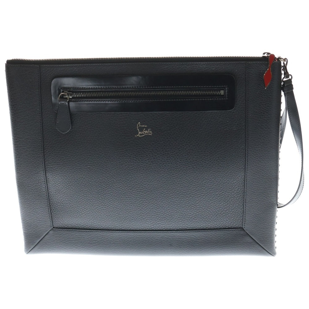 CHRISTIAN LOUBOUTIN(クリスチャンルブタン) スパイク スタッズ レザークラッチバッグ セカンドバッグ ブラック