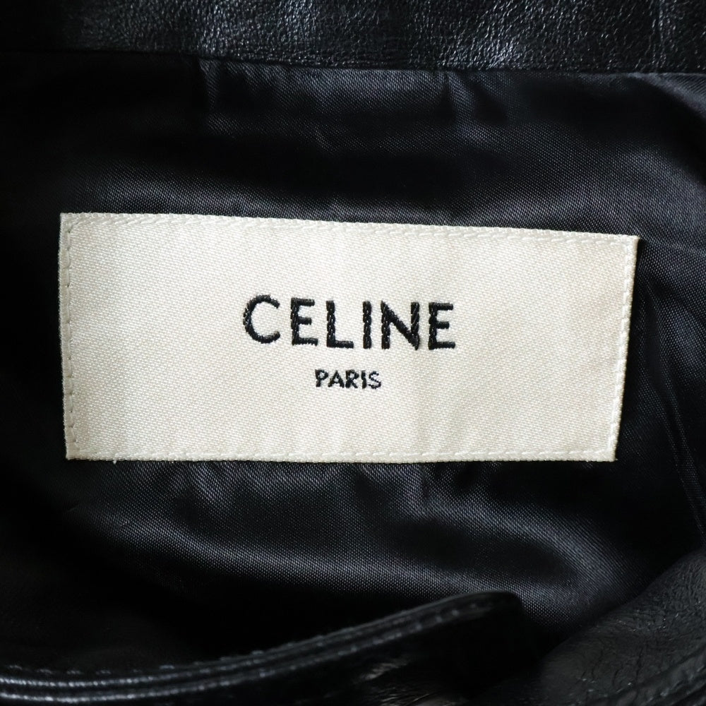 CELINE(セリーヌ) ストラップ付きブルゾン シープスキン ダブルライダース レザージャケット ブラック 2E216291D