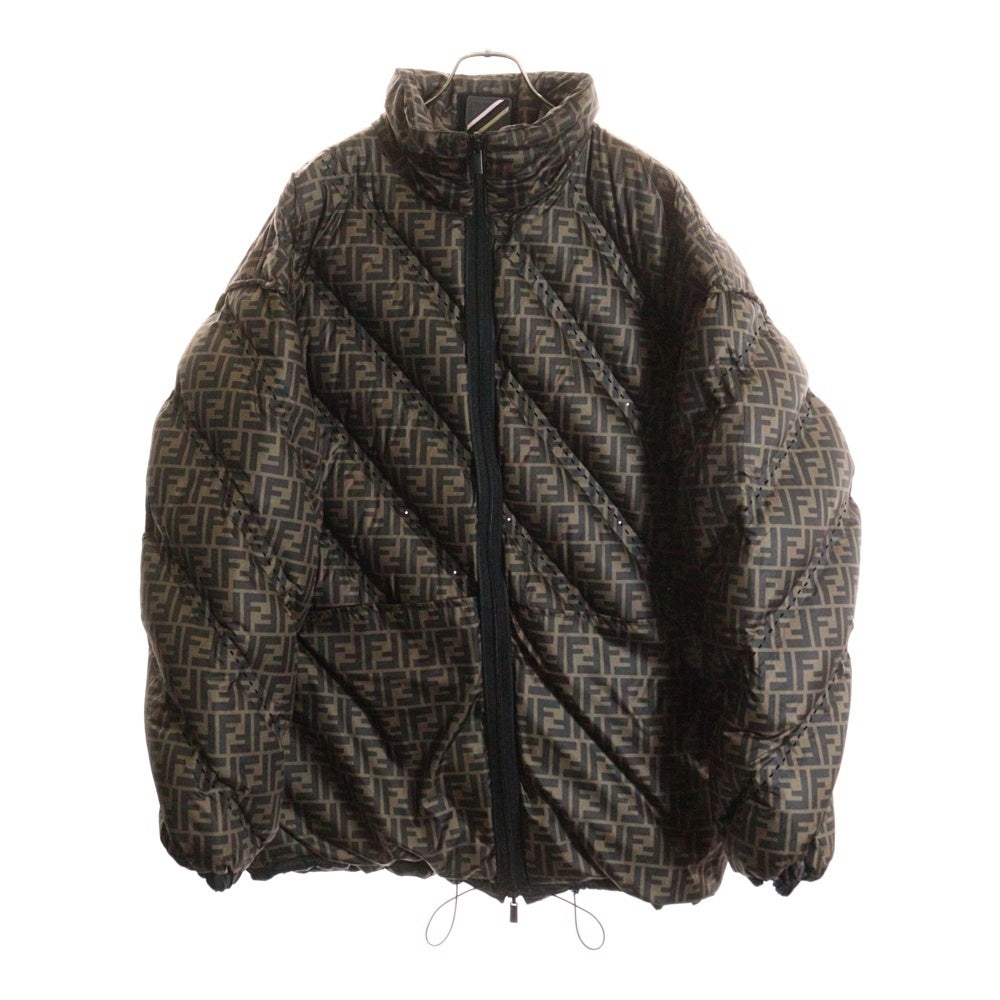 FENDI(フェンディ) ズッカ柄 リバーシブル ナイロン ジップアップダウンジャケット ブラック/ブラウン PR12-18-1415
