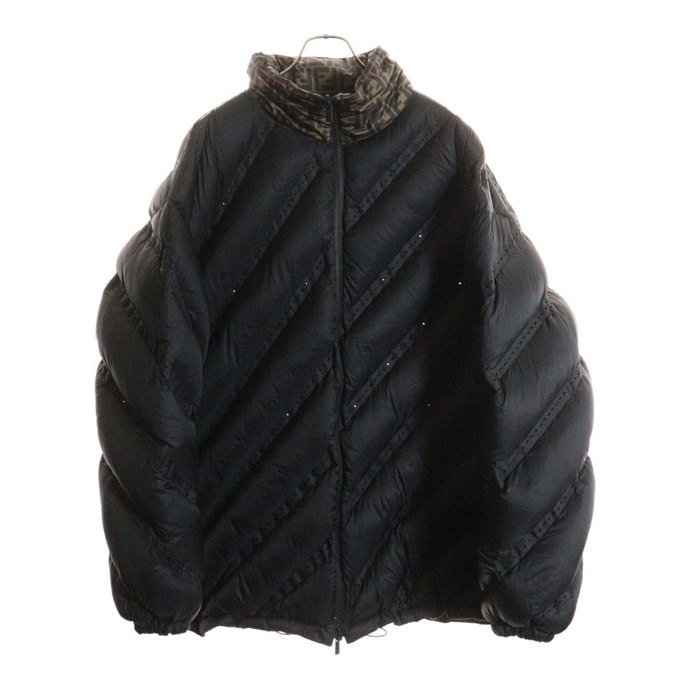 FENDI(フェンディ) ズッカ柄 リバーシブル ナイロン ジップアップダウンジャケット ブラック/ブラウン PR12-18-1415