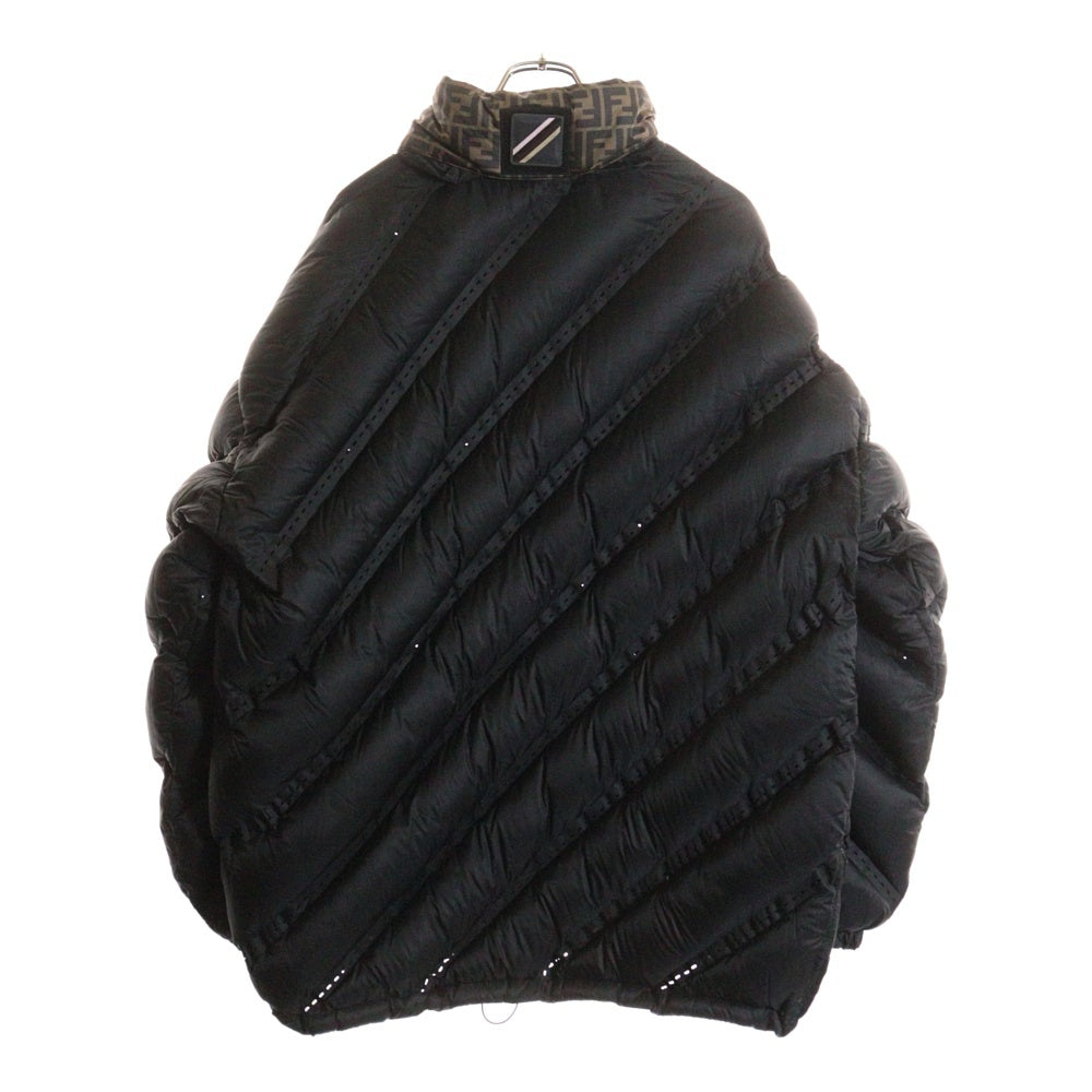 FENDI(フェンディ) ズッカ柄 リバーシブル ナイロン ジップアップダウンジャケット ブラック/ブラウン PR12-18-1415