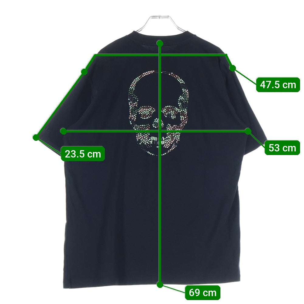 lucien pellat-finet(ルシアンペラフィネ) ラインストーン スカルスタッズ Tシャツ 半袖カットソー ブラック YMP-1239H