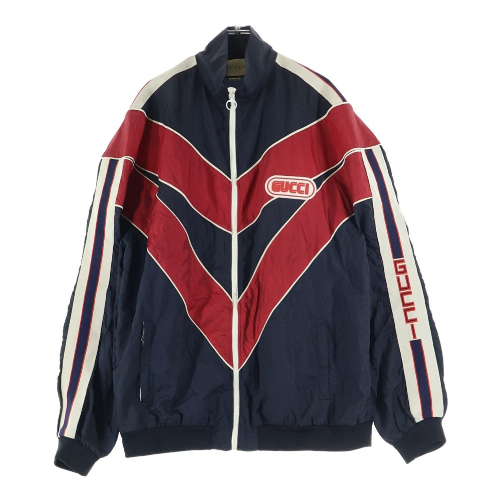 GUCCI(グッチ) SPIRITISMO バック装飾 サイドライン ナイロン トラックジャケット ブラック/レッド 519487