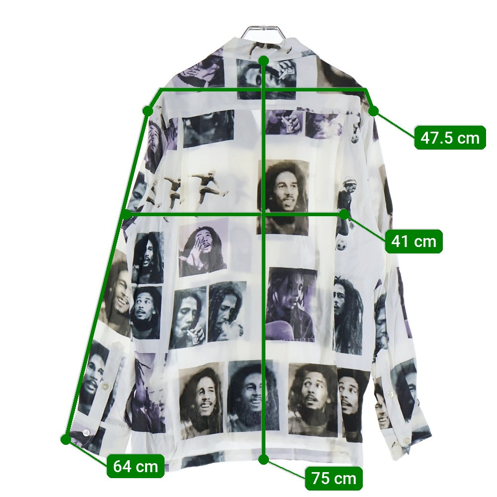 WACKO MARIA(ワコマリア) 19SS BOB MARLEY HAWAIIAN L/S SHIRT ボブマーリー フォトプリント 長袖ハワイアン アロハシャツ ホワイト