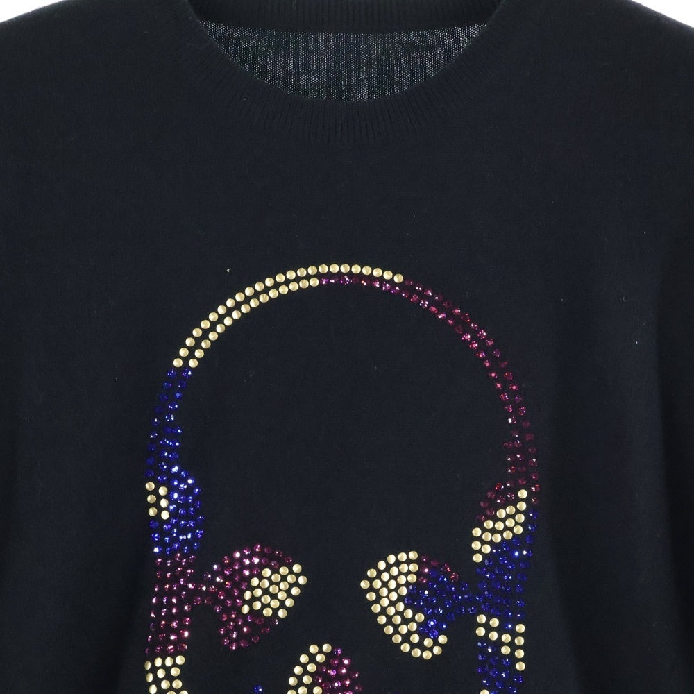 lucien pellat-finet(ルシアンペラフィネ) ラインストーン スカルスタッズ カシミヤ ニットセーター ブラック HAM10860