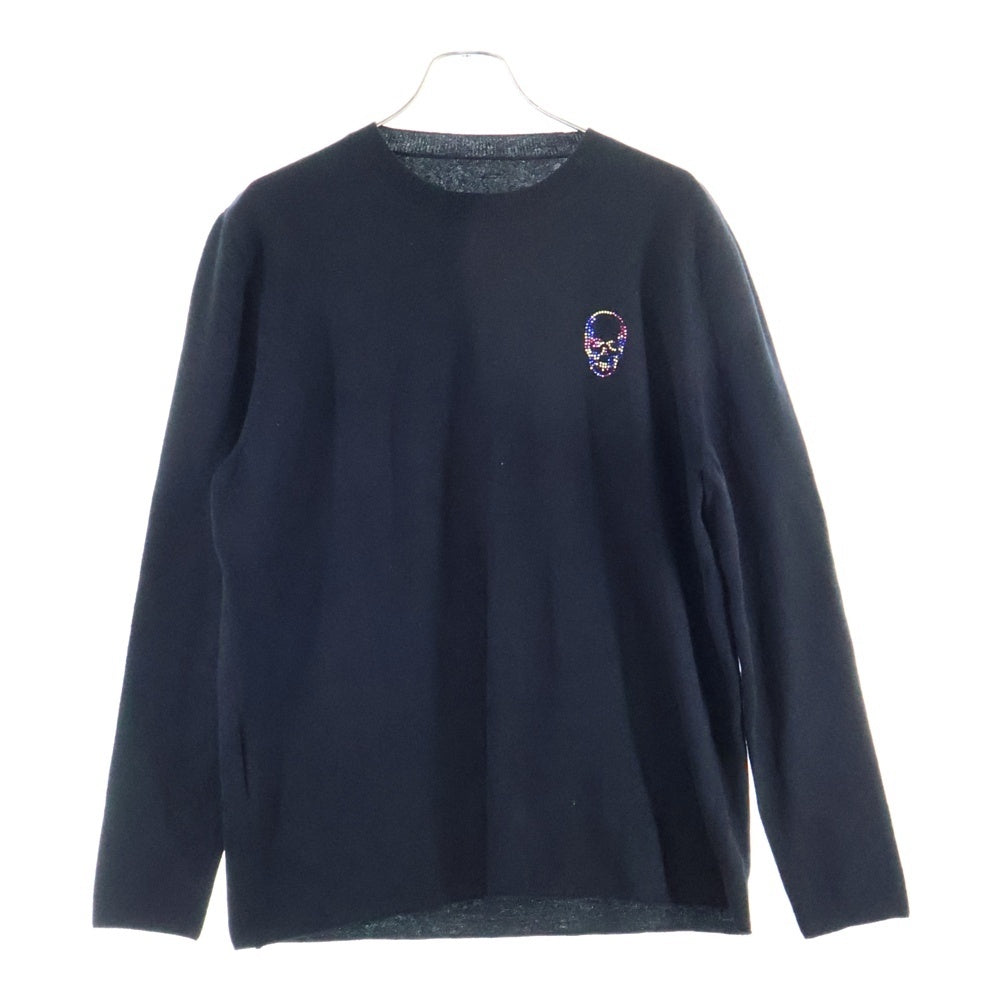 lucien pellat-finet(ルシアンペラフィネ) ラインストーン ワンポイント スカルスタッズ カシミア混 ウールニットセーター ブラック