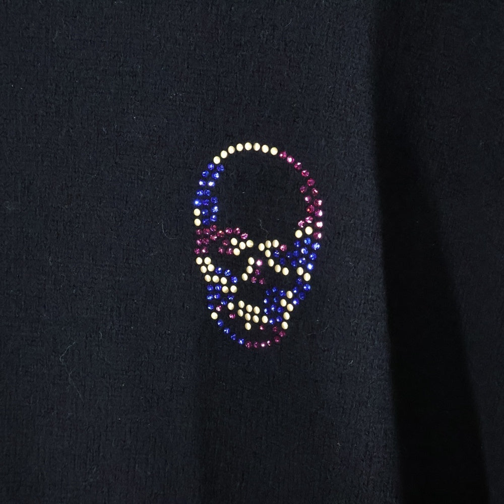 lucien pellat-finet(ルシアンペラフィネ) ラインストーン ワンポイント スカルスタッズ カシミア混 ウールニットセーター ブラック