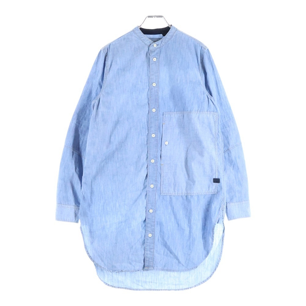 G-STAR RAW(ジースターロウ) STALT 3D LONG SHIRT ノーカラー デニム長袖シャツ ブルー