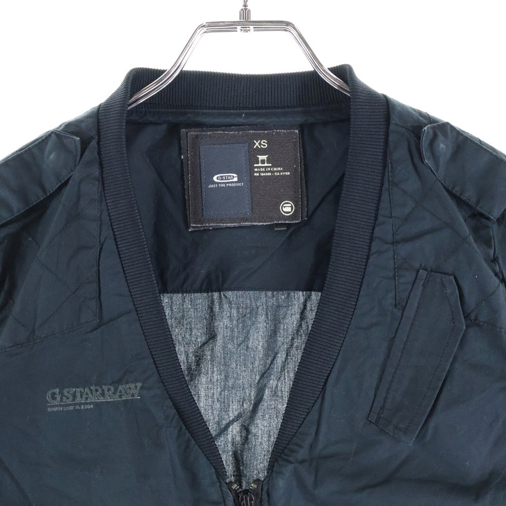 G-STAR RAW(ジースターロウ) フロントロゴデザイン ダブルポケット ジップアップ ナイロンジャケット レディース ブラック