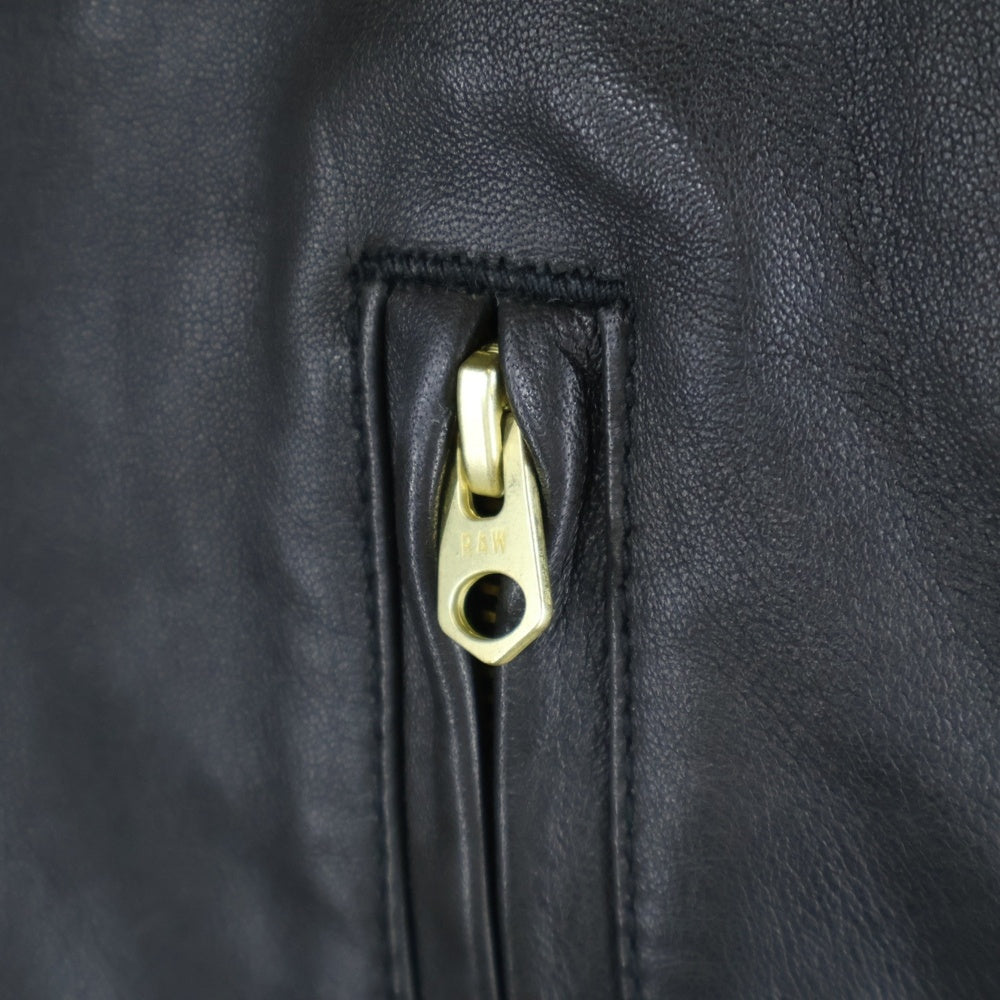 G-STAR RAW(ジースターロウ) 胸ロゴデザイン ダブルポケット ジップアップ レザー ライダースジャケット ブラック