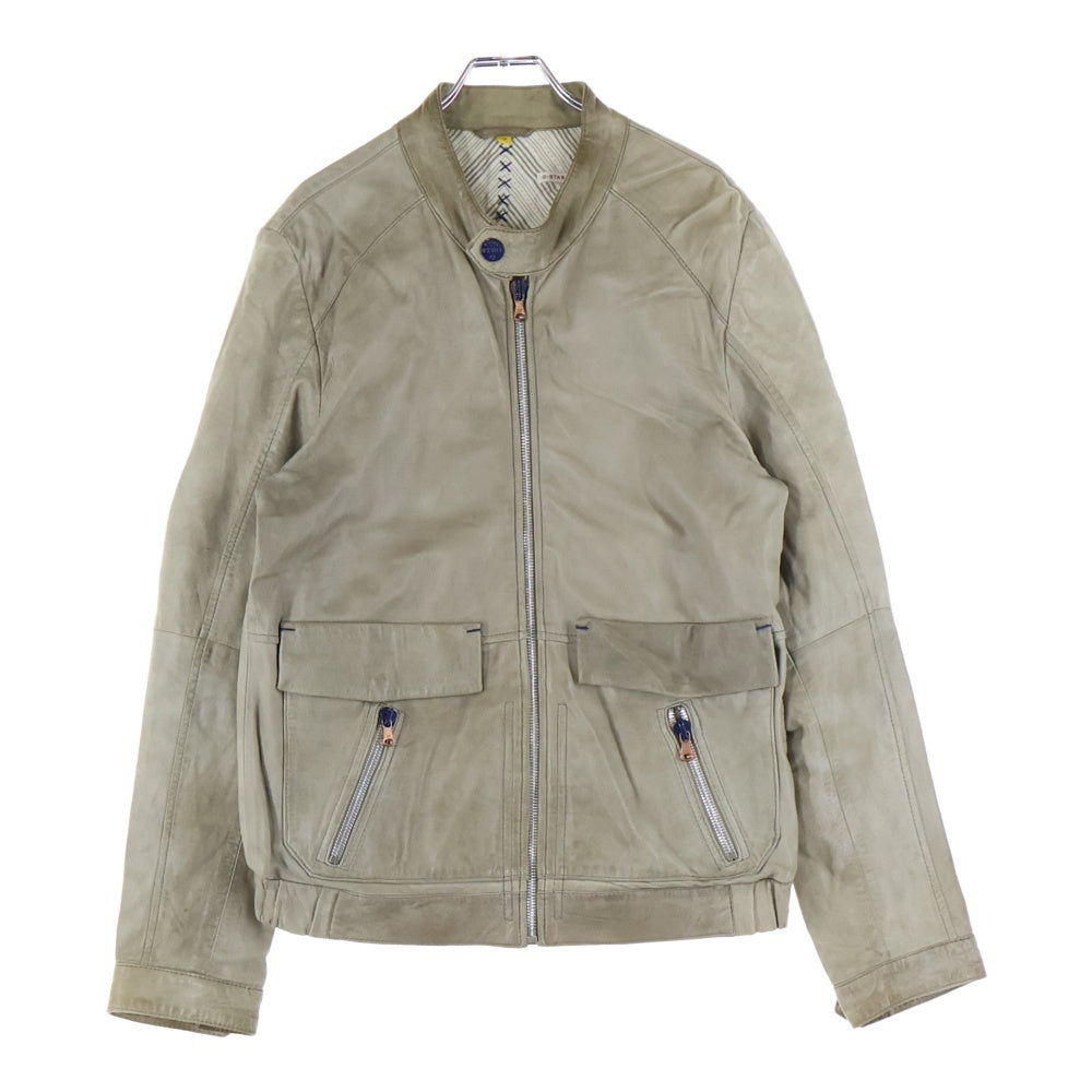 G-STAR RAW(ジースターロウ) NEW ESSENTIAL LEATHER JKT ニュー エッセンシャル マルチポケット レザー ライダースジャケット ベージュ