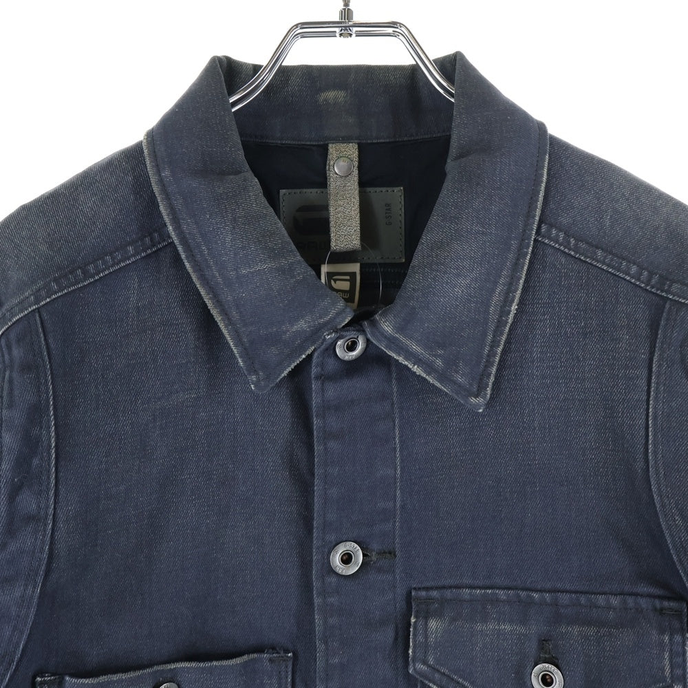 G-STAR RAW(ジースターロウ) ダブル胸ポケット ロゴデザインパッチ 6B ダメージ加工 デニムジャケット ブラック
