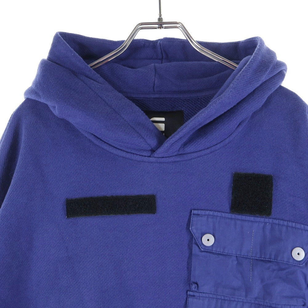 G-STAR RAW(ジースターロウ) フロントナイロン切り替え カンガルーポケット フーデッド スウェット パーカー ブルー